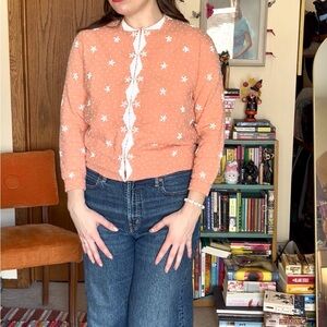 Peach Cardigan with White Beading
